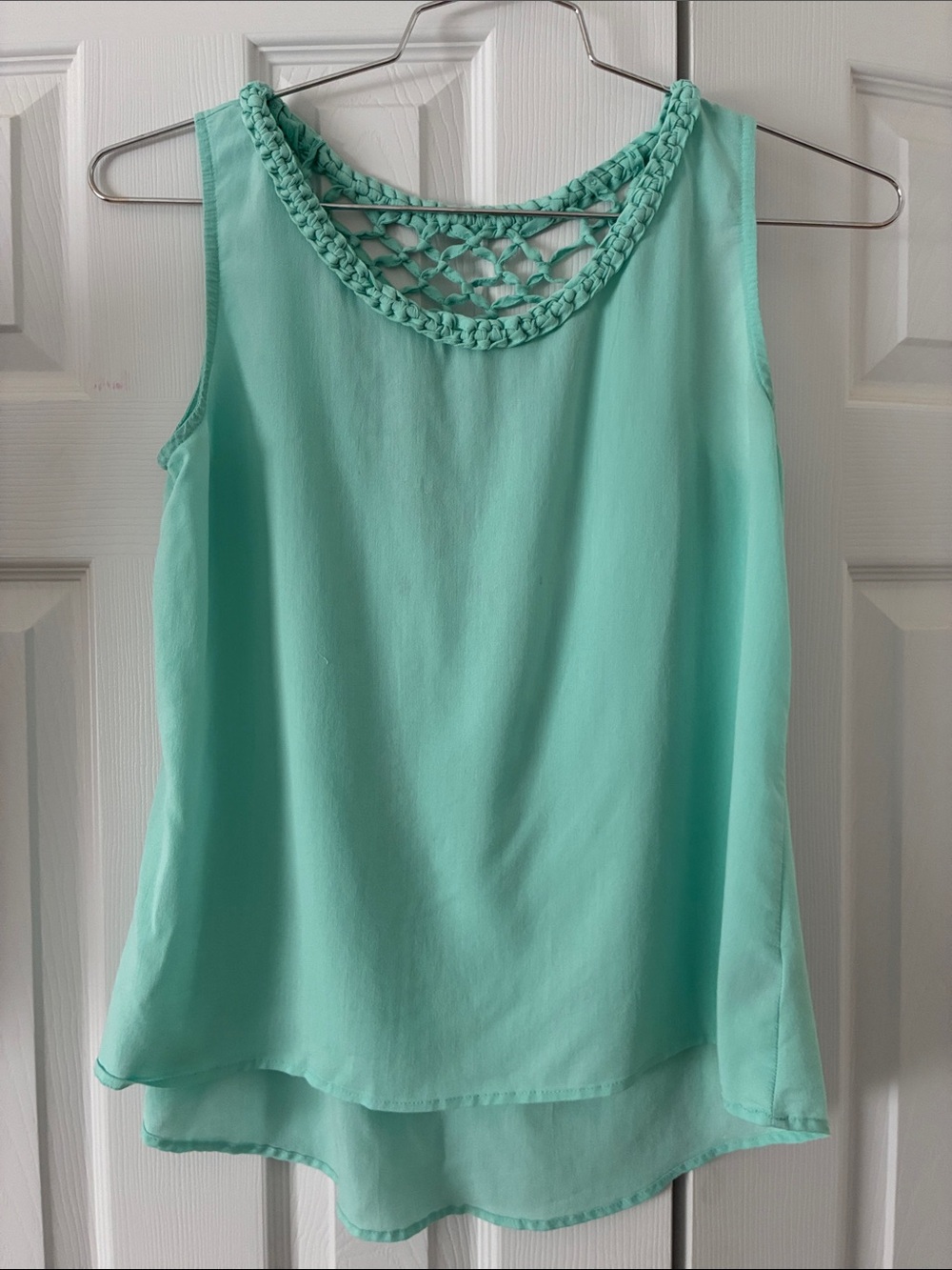 Crochet-Trim Mint Sleeveless Tank Top